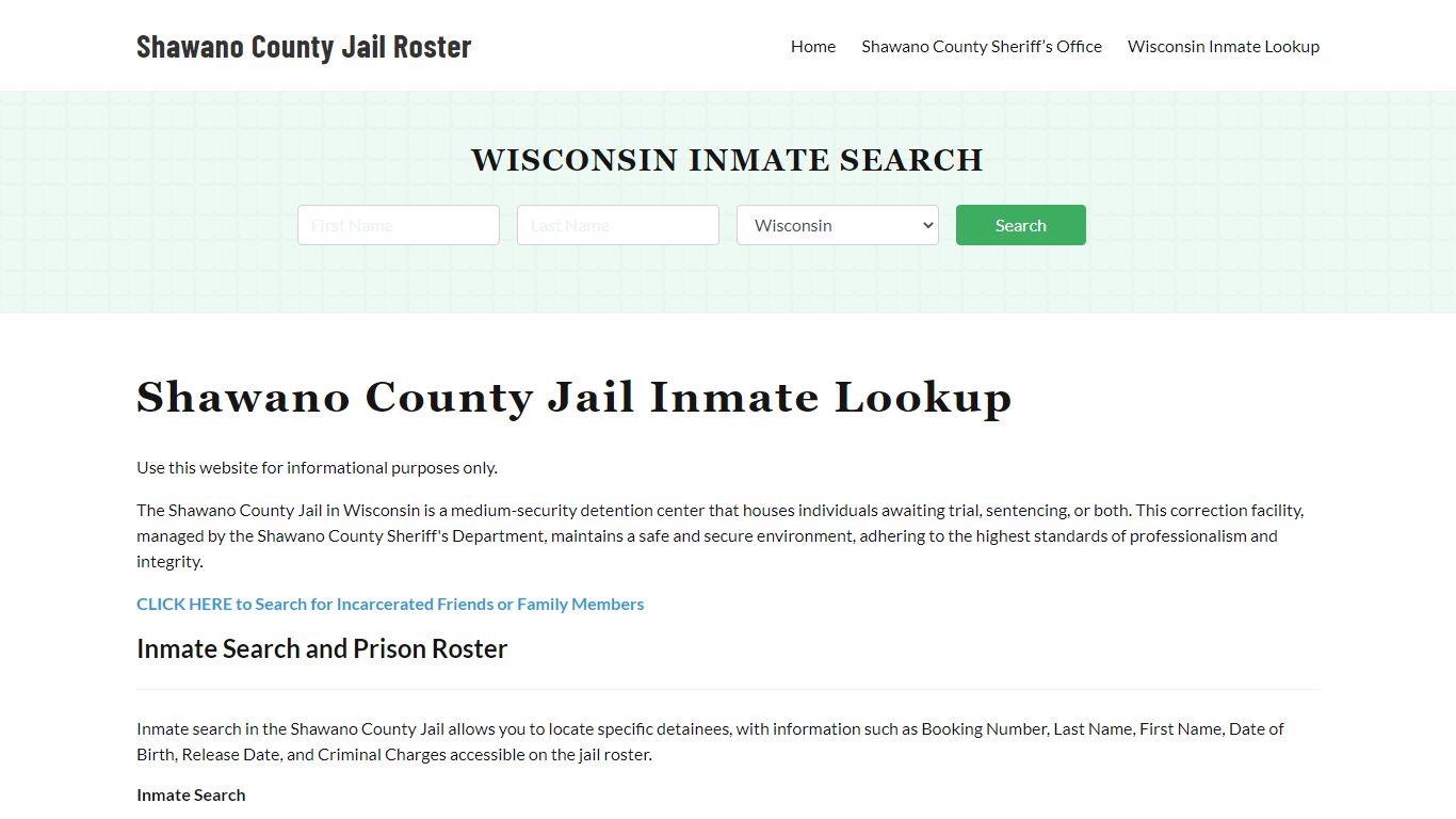 Shawano County Jail Roster Lookup, WI, Inmate Search