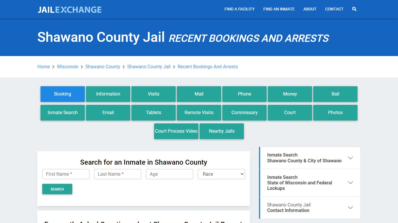 Shawano County Jail Recent Bookings And Arrests - Jail Exchange