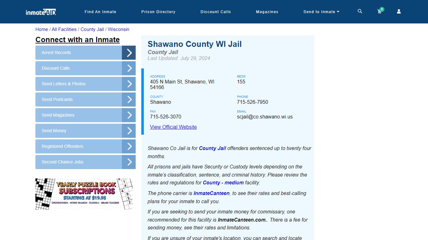 Shawano County WI Jail - Inmate Locator